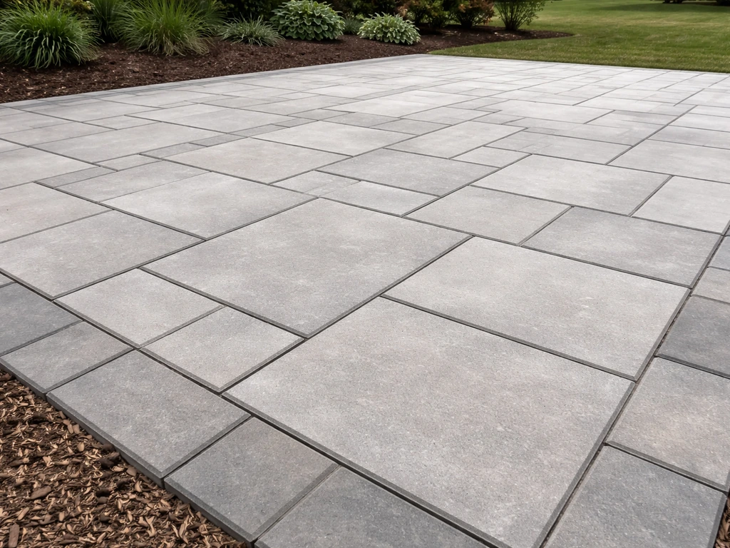 Completed DIY patio with large pavers in clean, even lines and tight joints.